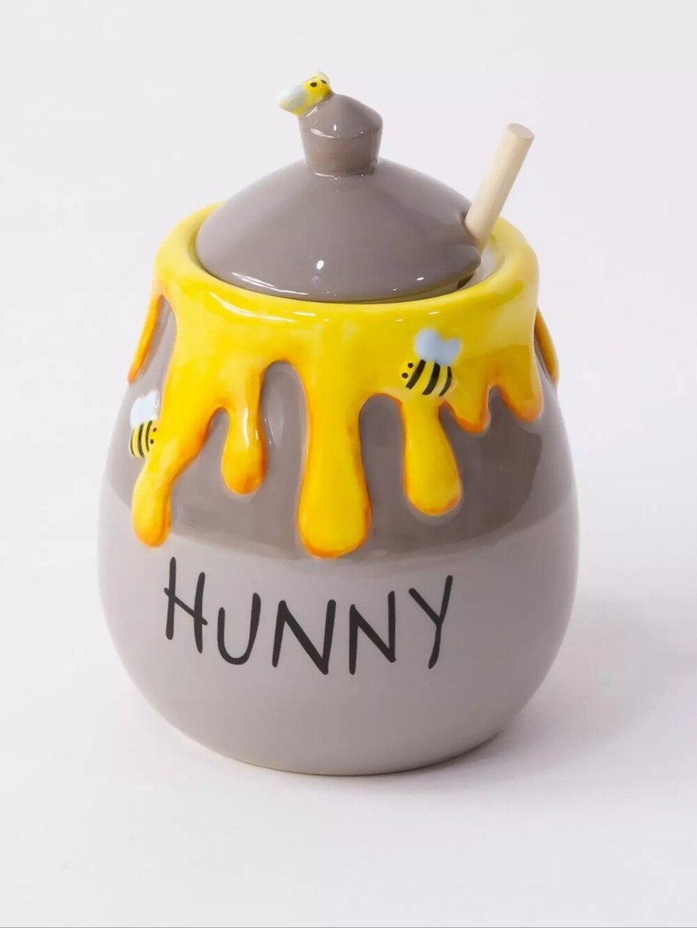 Disney Ceramic Honey HUNNY Jar with Lid and Wooden Stirrer